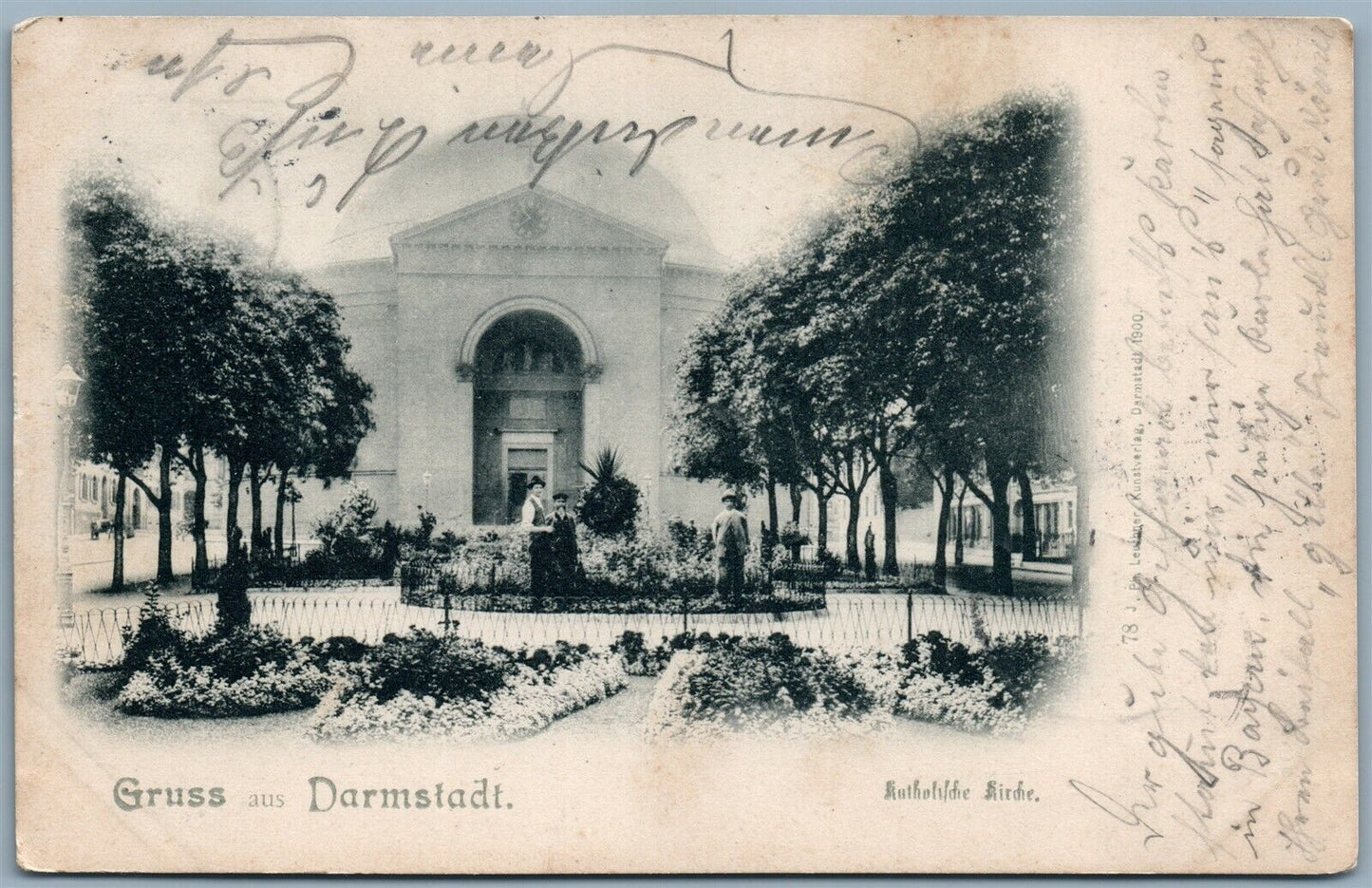 GRUSS AUS DARMSTADT GERMANY 1902 UNDIVIDED ANTIQUE POSTCARD w/ STAMP