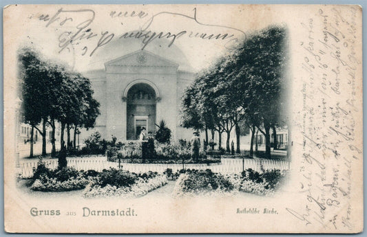 GRUSS AUS DARMSTADT GERMANY 1902 UNDIVIDED ANTIQUE POSTCARD w/ STAMP