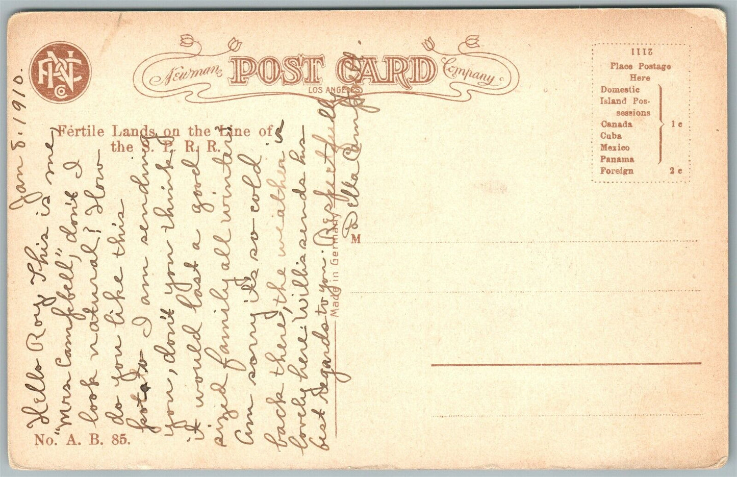 EXAGGERATED 1910 ANTIQUE POSTCARD FERTILE LANDS on LINE of S.P.R.R.