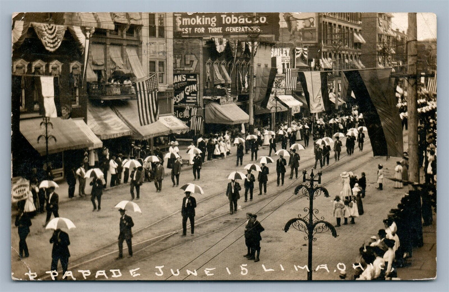 LIMA OH STREET PARADE ANTIQUE REAL PHOTO POSTCARD RPPC