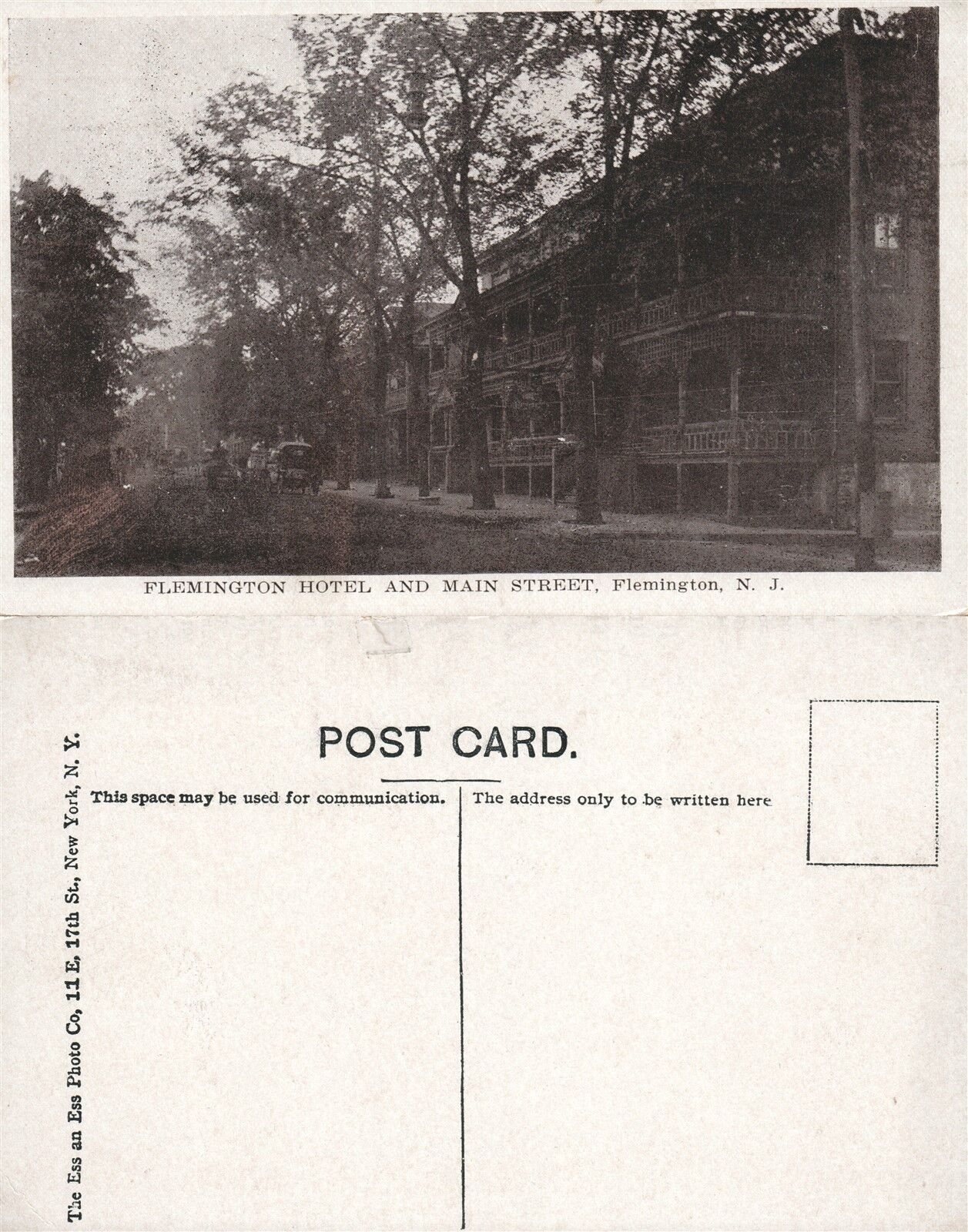 FLEMINGTON N.J. HOTEL & MAIN STREET ANTIQUE POSTCARD