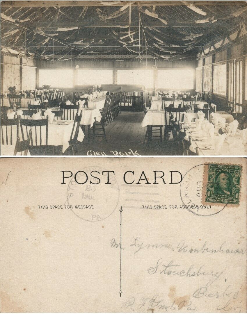 RESTAURANT INTERIOR GLEN YORK ANTIQUE 1905 RPPC REAL PHOTO POSTCARD