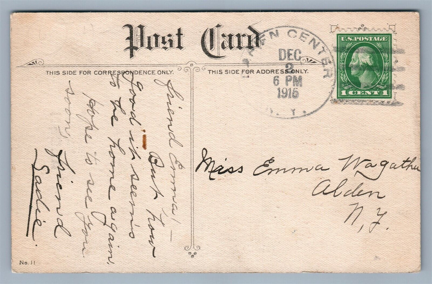 ALDEN NY SORRY I MISSED YOU ANTIQUE POSTCARD