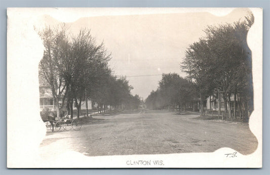 CLINTON WI STREET SCENE ANTIQUE REAL PHOTO POSTCARD RPPC