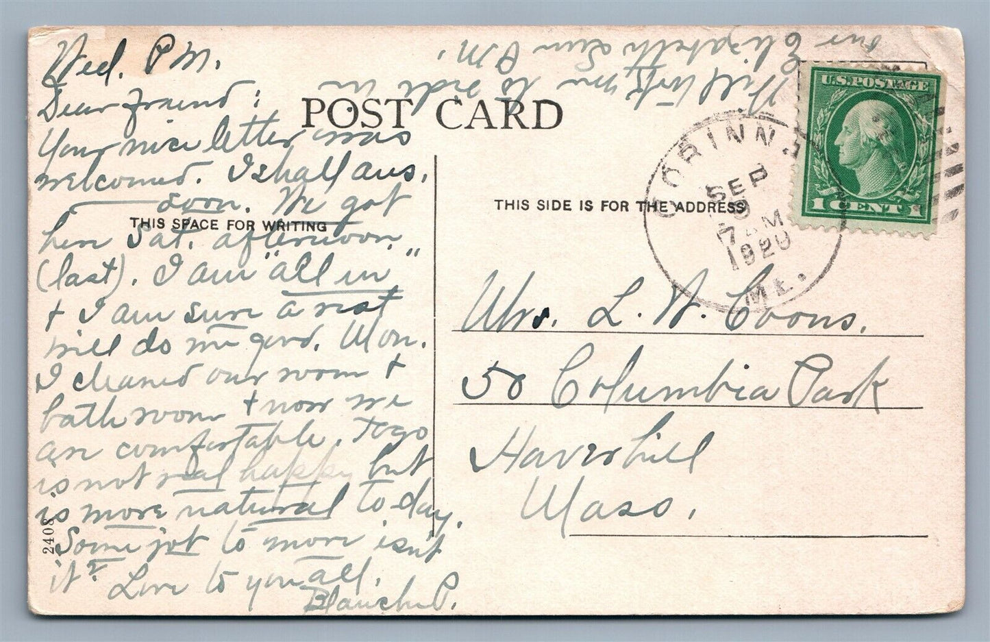 CORINNA ME CENTER STREET 1920 ANTIQUE POSTCARD