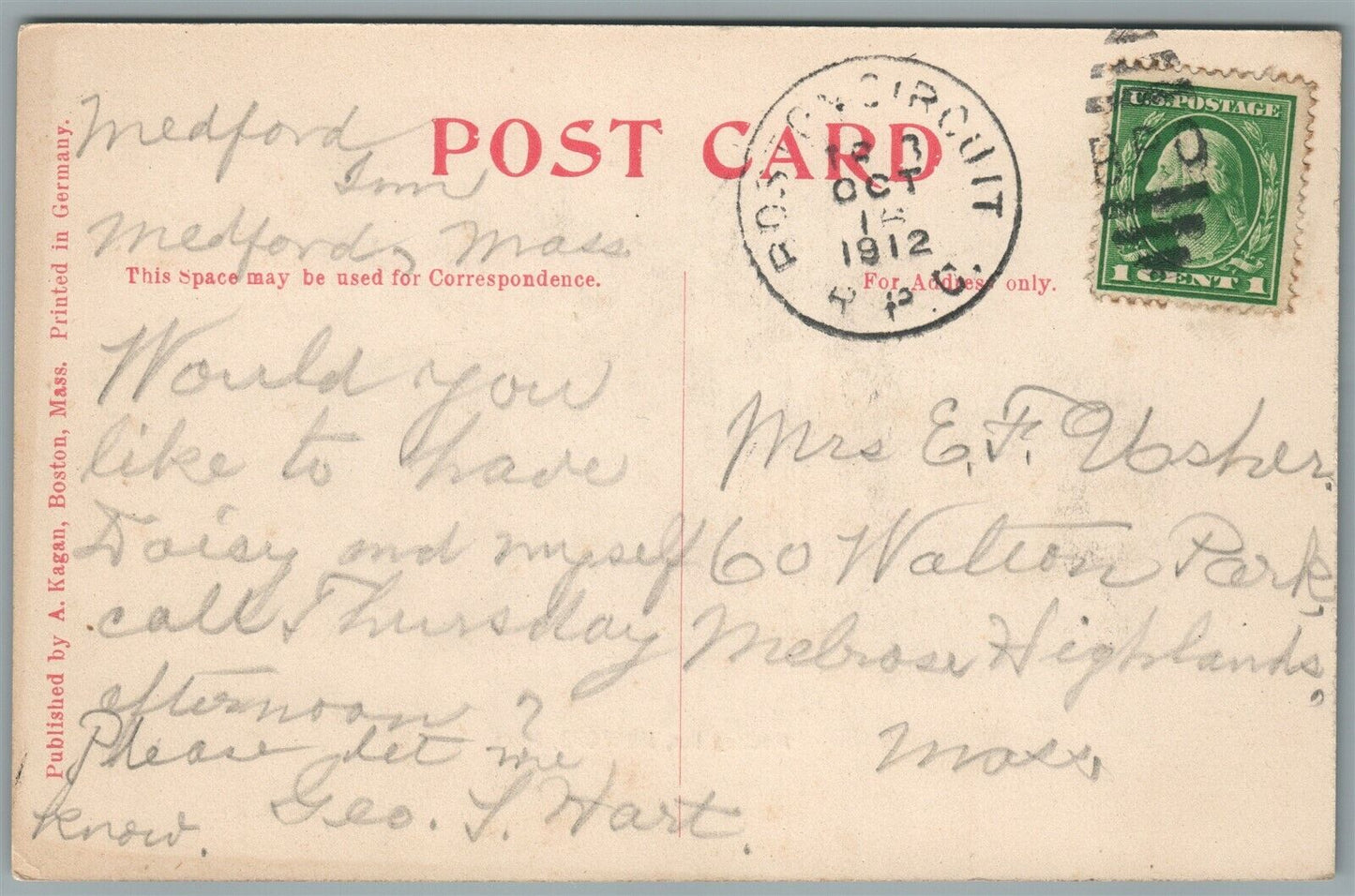 MEDFORD MA INN ANTIQUE POSTCARD
