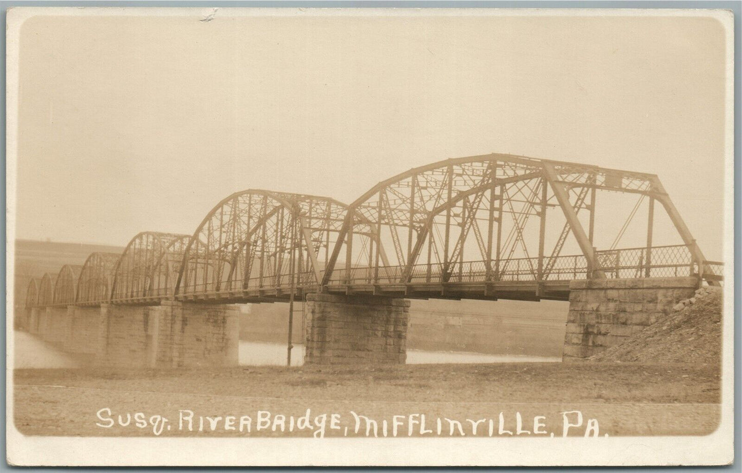 MIFFLINEVILLE PA SUSQUEHANNA RIVER BRIDGE ANTIQUE REAL PHOTO POSTCARD RPPC