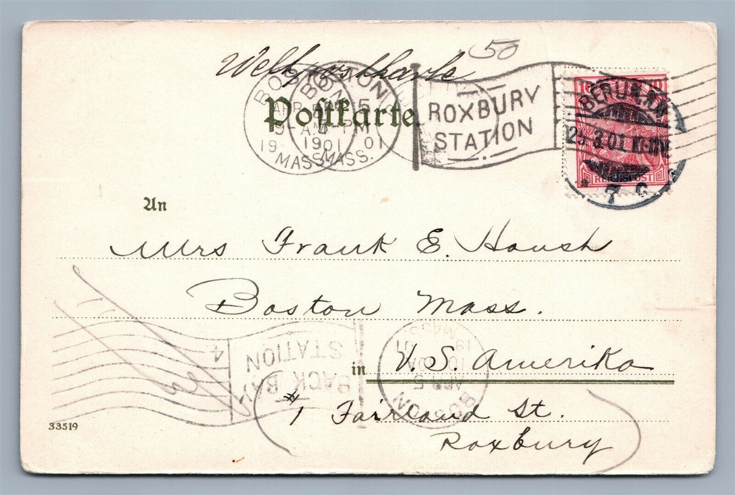 BERLIN GERMANY RATHHAUS ANTIQUE POSTCARD w/ STAMP