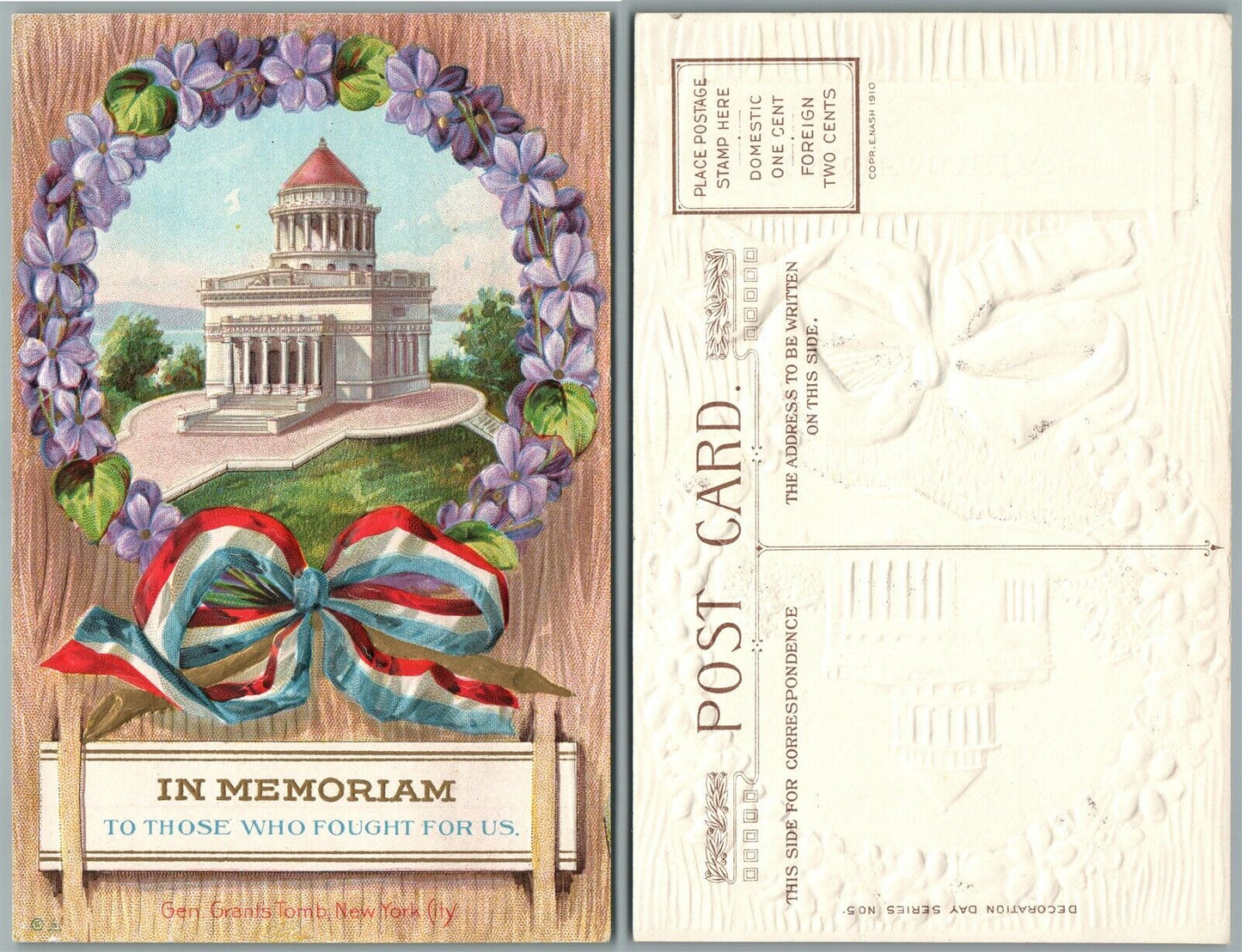 PATRIOTIC ANTIQUE EMBOSSED POSTCARD IN MEMORIAM TO THOSE WE FOUGHT FOR US