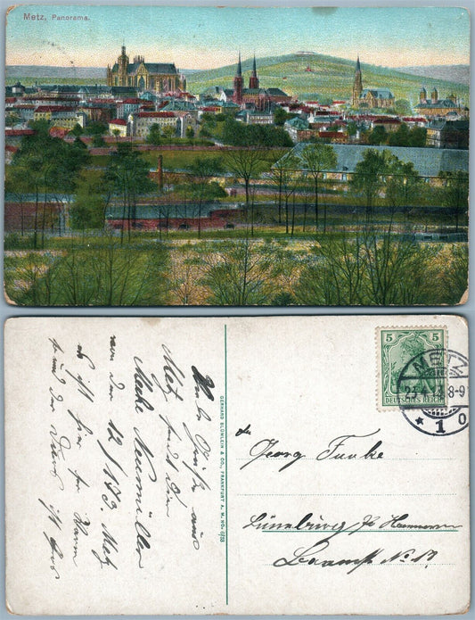 METZ GERMANY PANORAMA ANTIQUE POSTCARD w/ STAMP