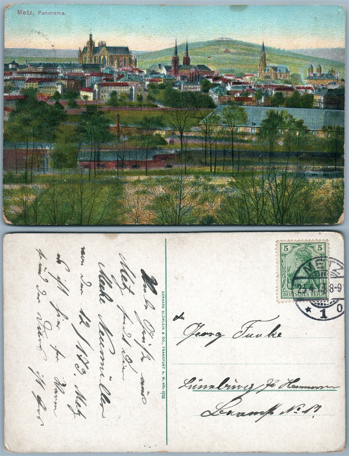 METZ GERMANY PANORAMA ANTIQUE POSTCARD w/ STAMP