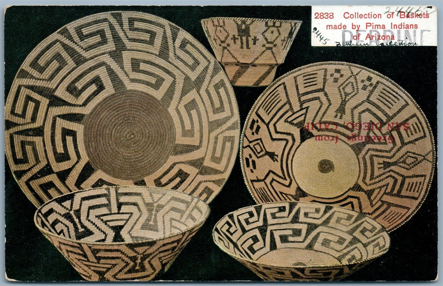 COLLECTION OF BASKETS by PIMA INDIANS ARIZONA ANTIQUE UNDIVIDED POSTCARD