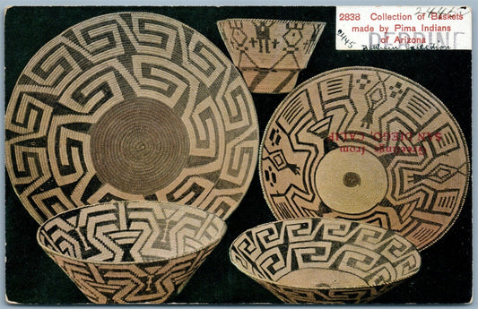COLLECTION OF BASKETS by PIMA INDIANS ARIZONA ANTIQUE UNDIVIDED POSTCARD
