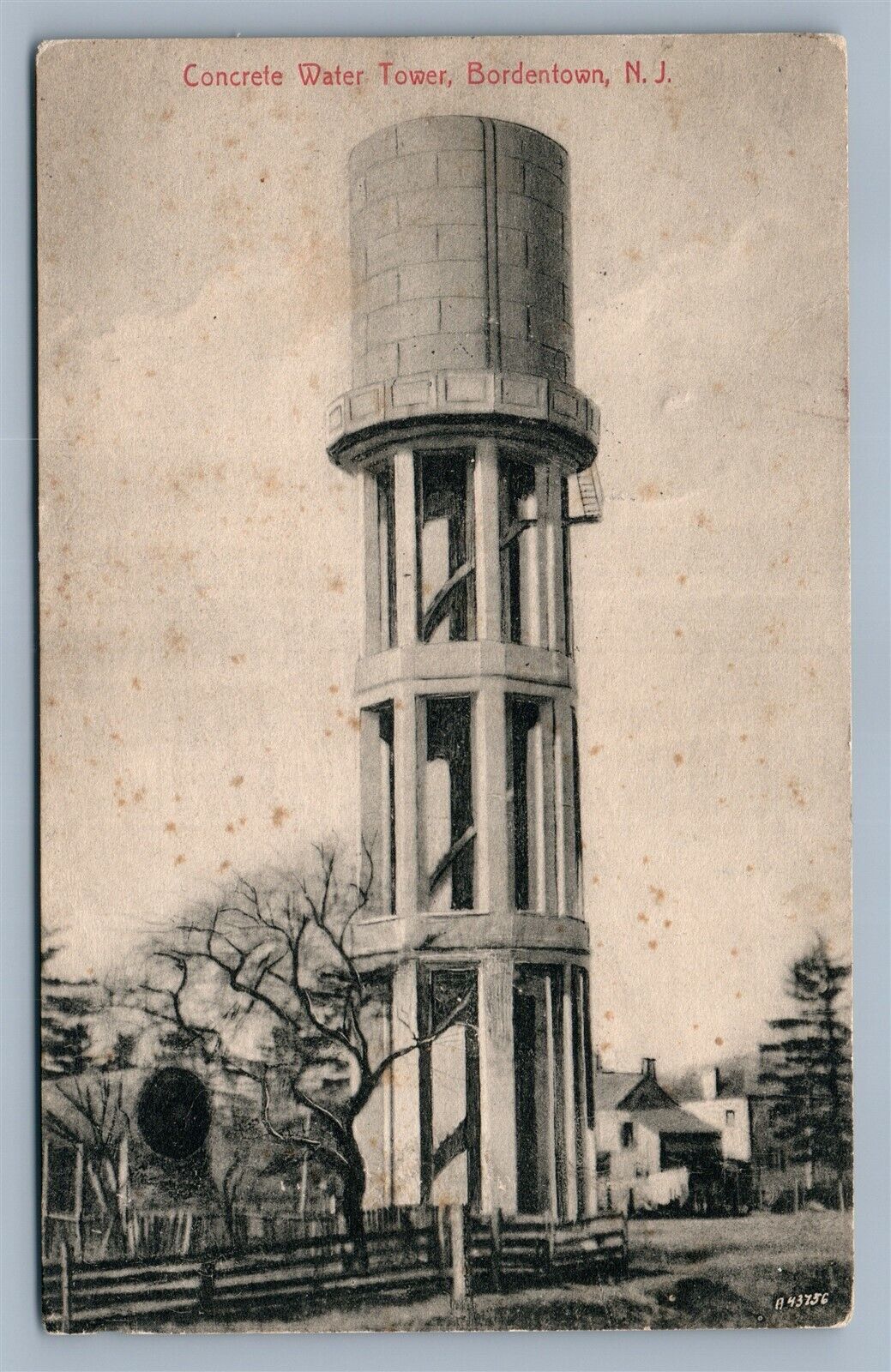 BORDENTOWN NJ CONCRETE WATER TOWER ANTIQUE POSTCARD