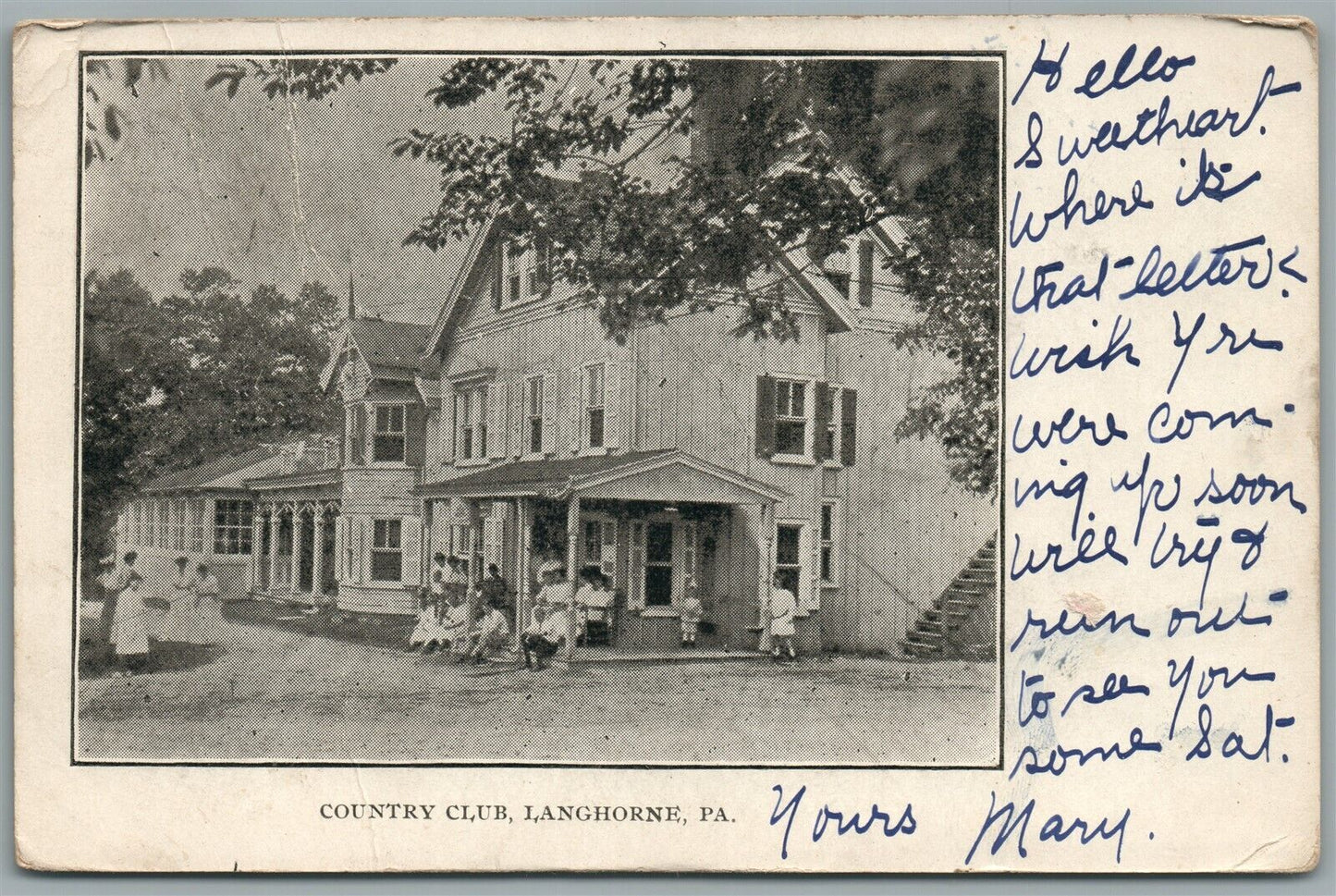LANGHORNE PA COUNTRY CLUB ANTIQUE POSTCARD