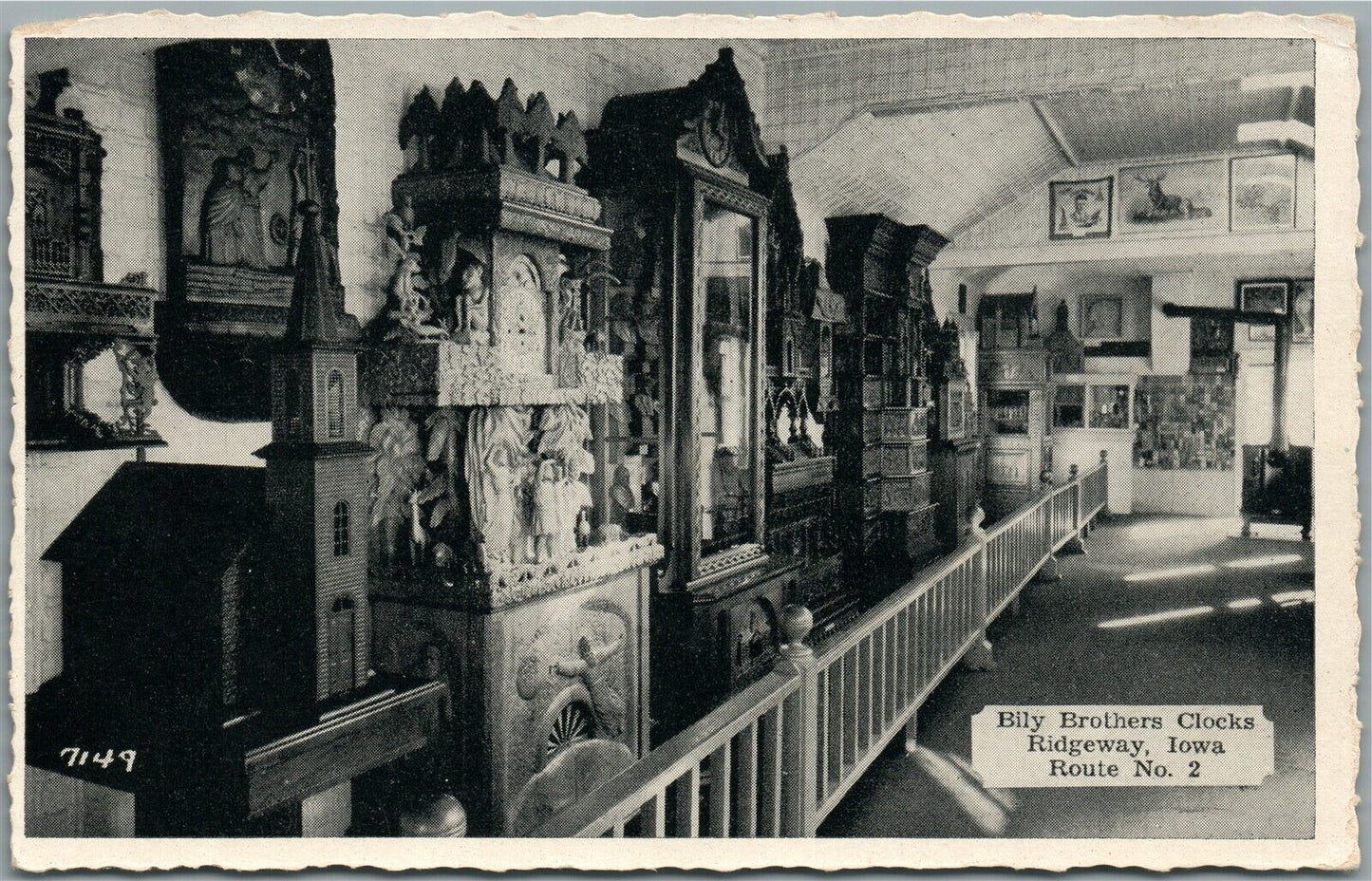 RIDGEWAY IA BILY BROTHERS CLOCKS VINTAGE POSTCARD