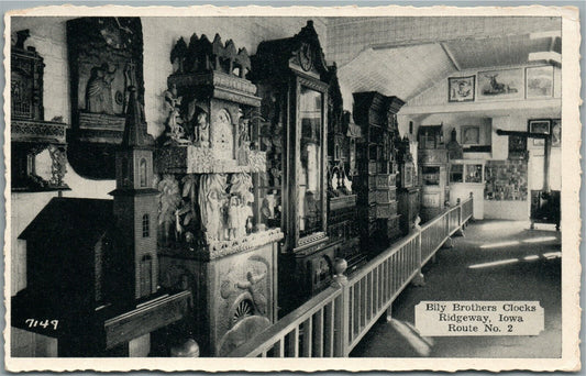 RIDGEWAY IA BILY BROTHERS CLOCKS VINTAGE POSTCARD