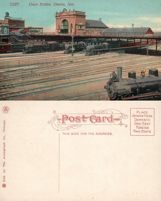 OMAHA NE RAILWAY STATION ANTIQUE POSTCARD RAILROAD DEPOT
