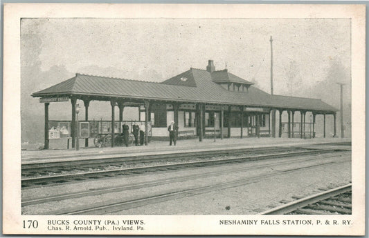 BUCKS COUNTY VIEWS CHAS. ARNOLD NESHAMINY RAILROAD STATION ANTIQUE POSTCARD #170