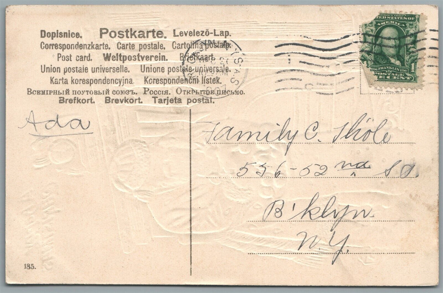 SANTA w/ TOYS SACK CHRISTMAS ANTIQUE POSTCARD