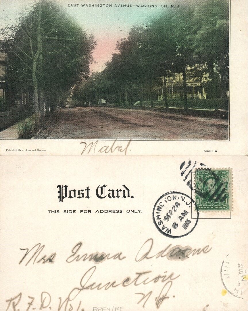 WASHINGTON N.J. EAST WASHINGTON AVENUE 1906 ANTIQUE POSTCARD