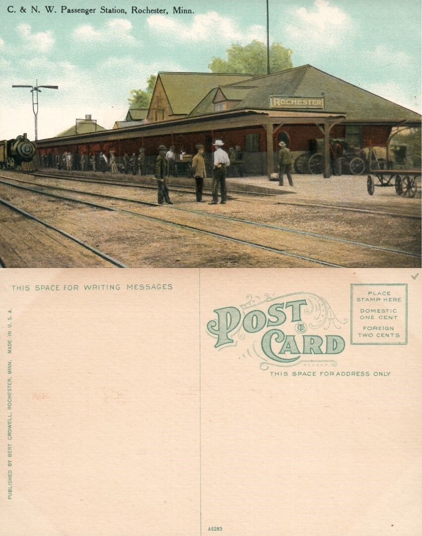 ROCHESTER MN C. & N.W. PASSENGER STATION ANTIQUE POSTCARD railway railroad depot