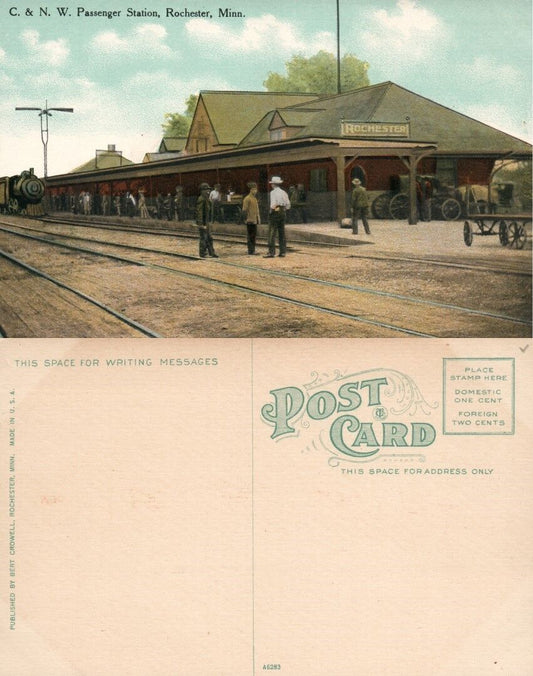 ROCHESTER MN C. & N.W. PASSENGER STATION ANTIQUE POSTCARD railway railroad depot
