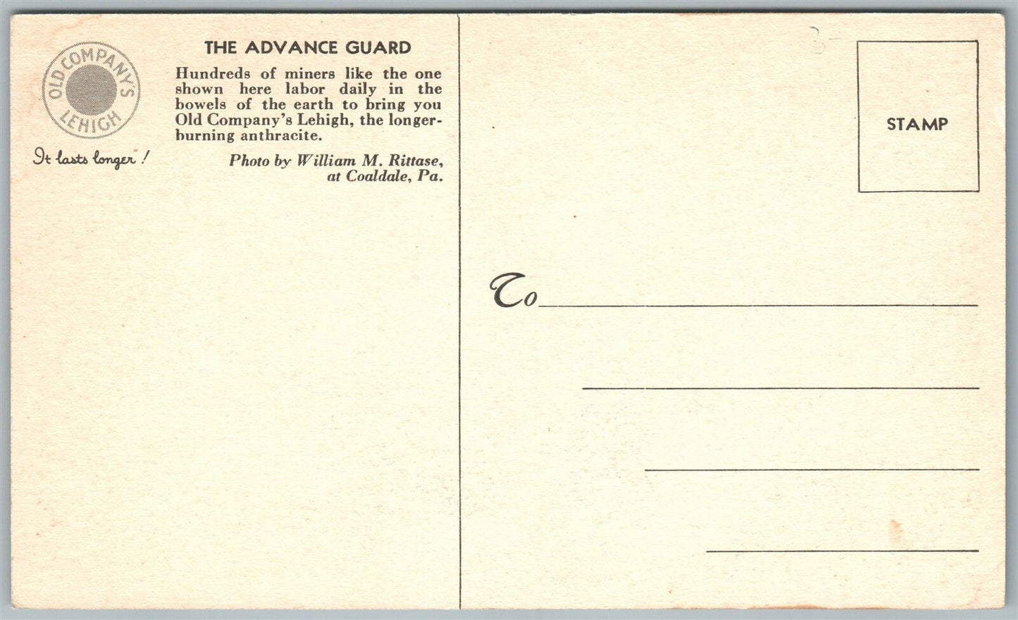 COALDALE PA OLD COMPANY'S LEHIGH PA VINTAGE POSTCARD