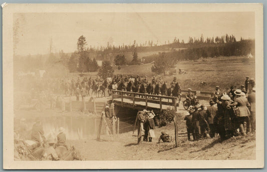 MOTORCYCLE & CAVALRY ANTIQUE REAL PHOTO POSTCARD RPPC