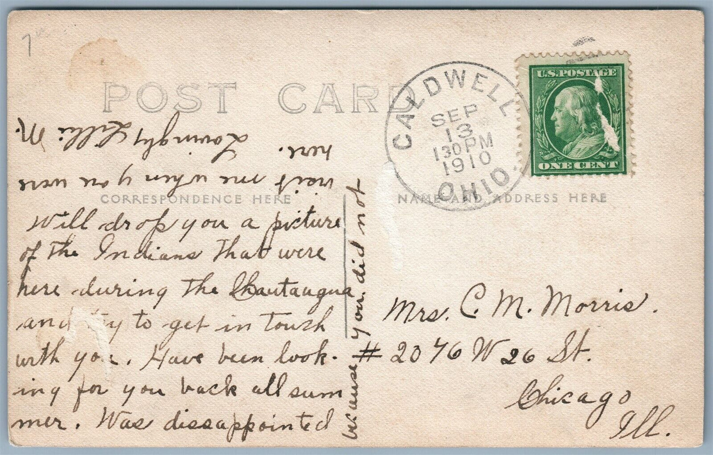 OJIBWAY INDIANS CALDWELL OH 1910 ANTIQUE REAL PHOTO POSTCARD RPPC