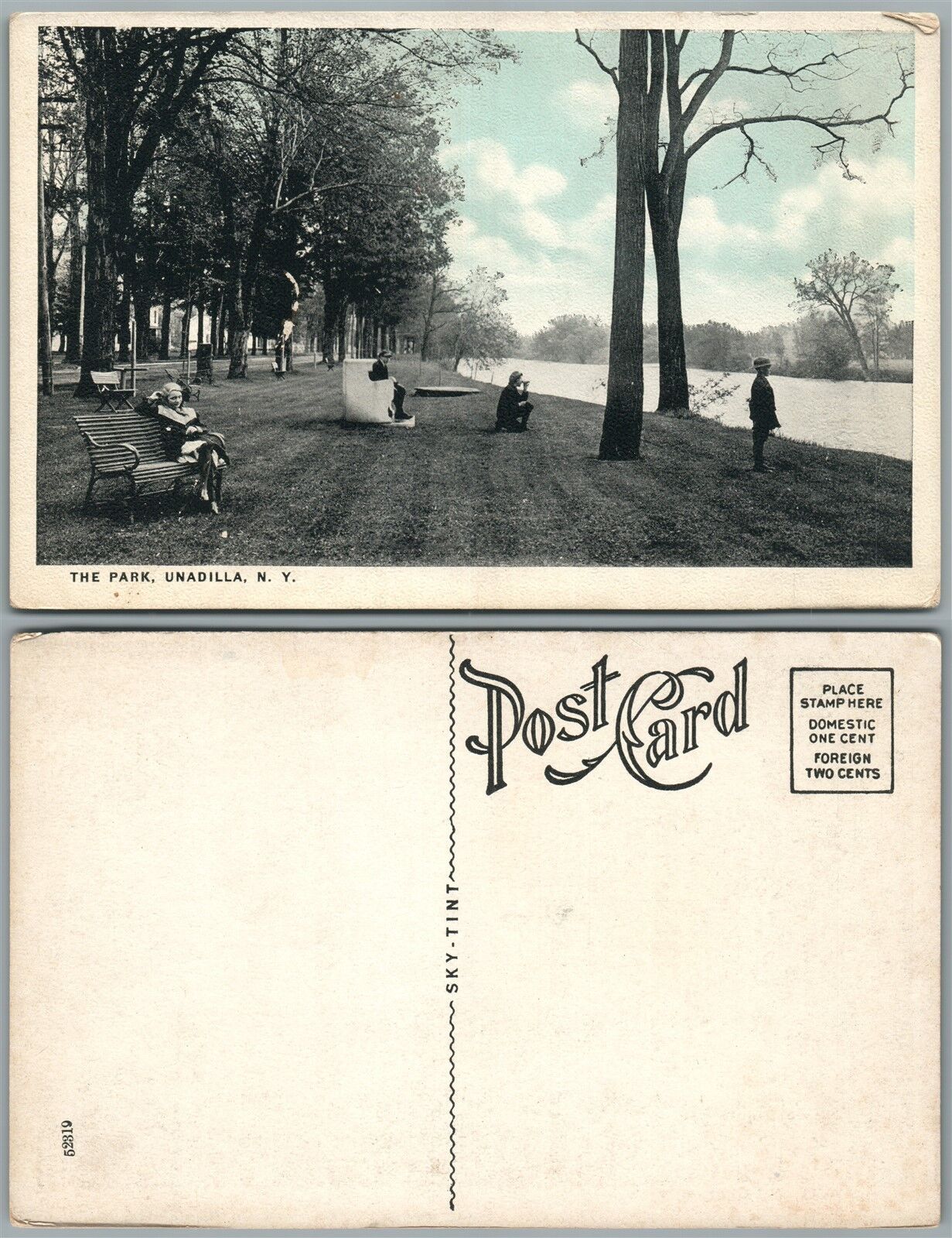 UNADILLA N.Y. THE PARK ANTIQUE POSTCARD