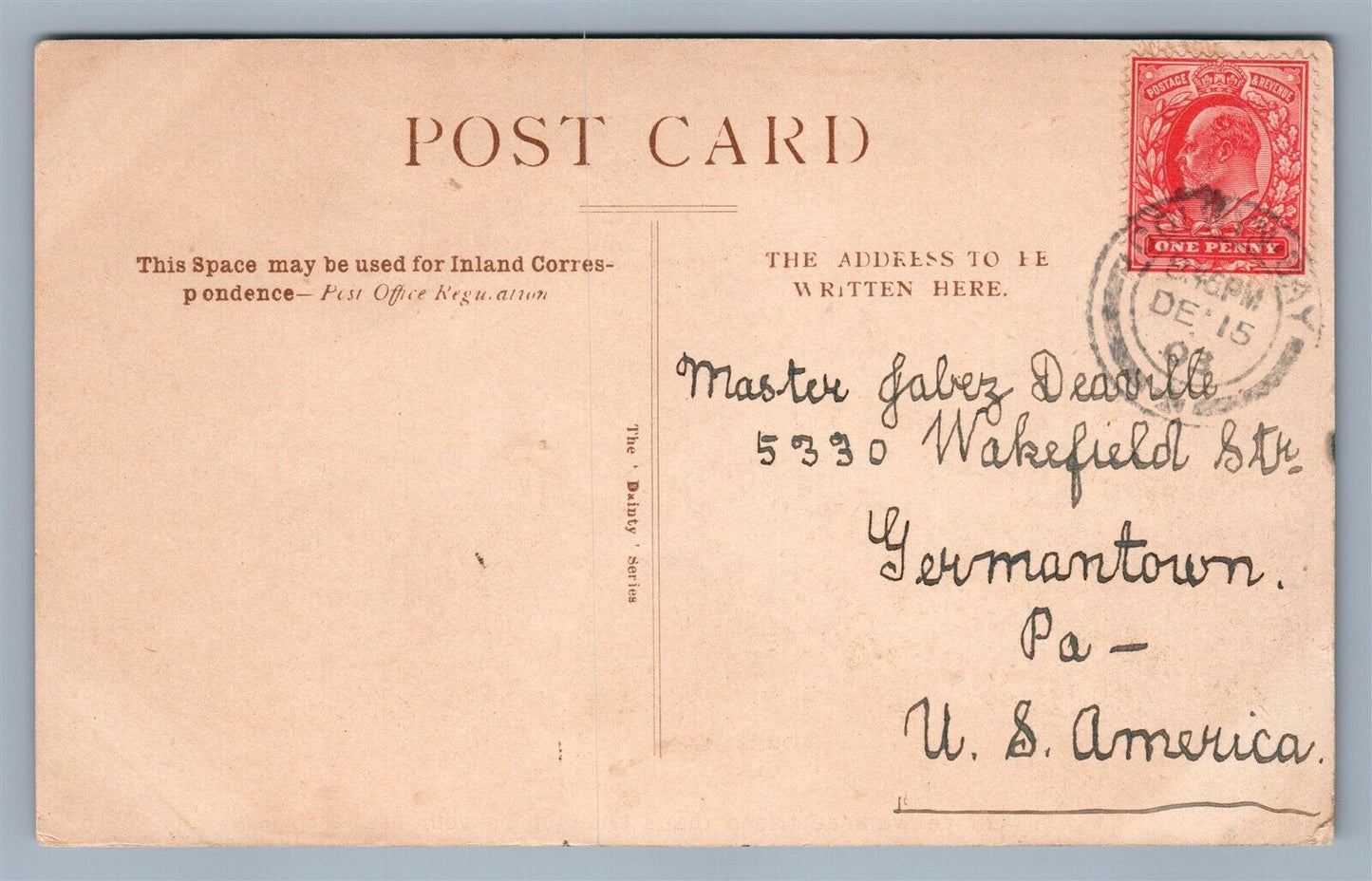 TERRIER DOG 1908 ANTIQUE POSTCARD