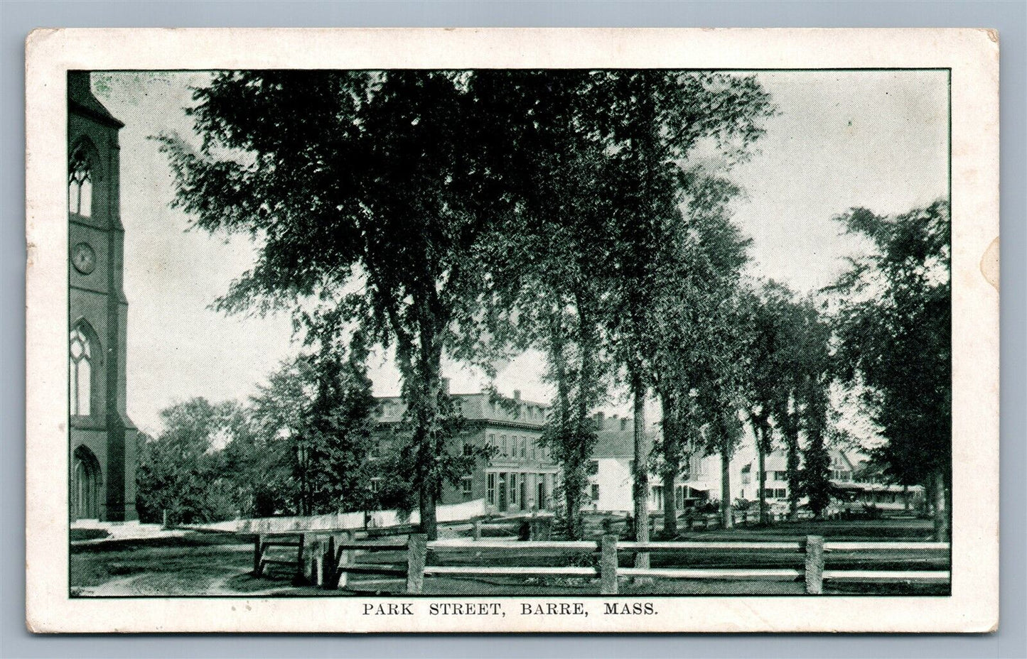BARRE MA PARK STREET 1914 ANTIQUE POSTCARD