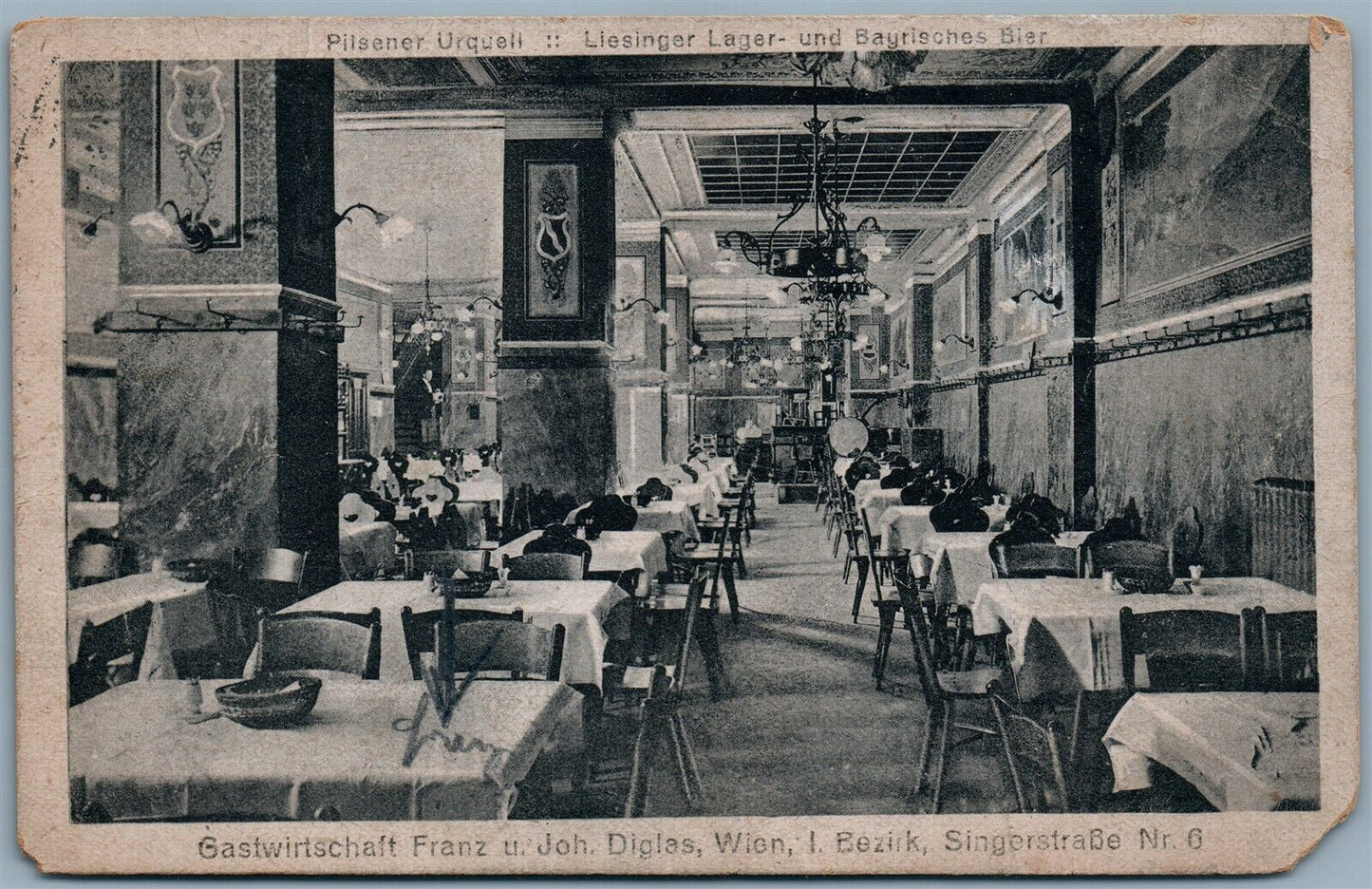 WIEN AUSTRIA GASTWIRTSCHAFT ANTIQUE POSTCARD w/ STAMP Pilsner Urquell