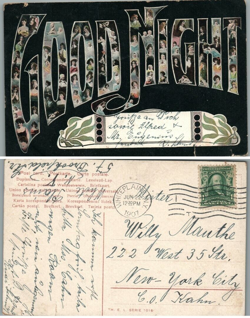 GOOD NIGHT 1907 ANTIQUE POSTCARD w/ GIRLS