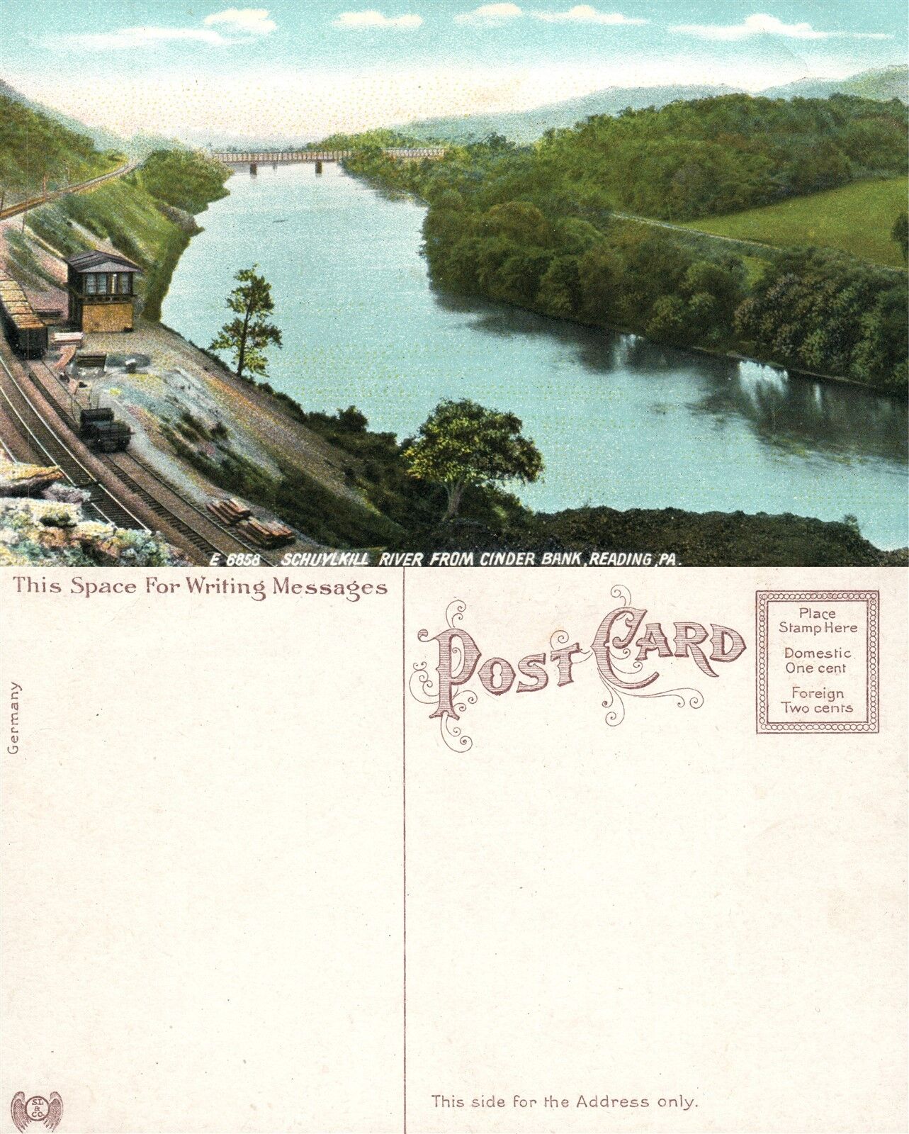 READING PA SCHUYLKILL RIVER FROM CINDER BANK ANTIQUE POSTCARD