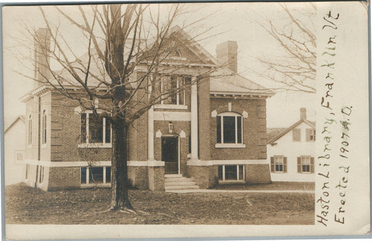 FRANKLIN VT HASTON LIBRARY ANTIQUE REAL PHOTO POSTCARD RPPC