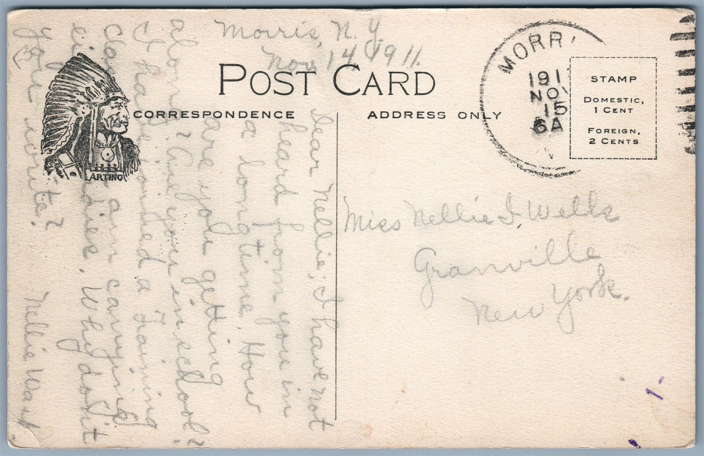 MORRIS NY BROAD STREET 1911 ANTIQUE POSTCARD