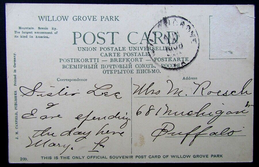 VINTAGE POSTCARD MOUNTAIN SCENIC RAILWAY WILLOW GROVE PK railroad railway train
