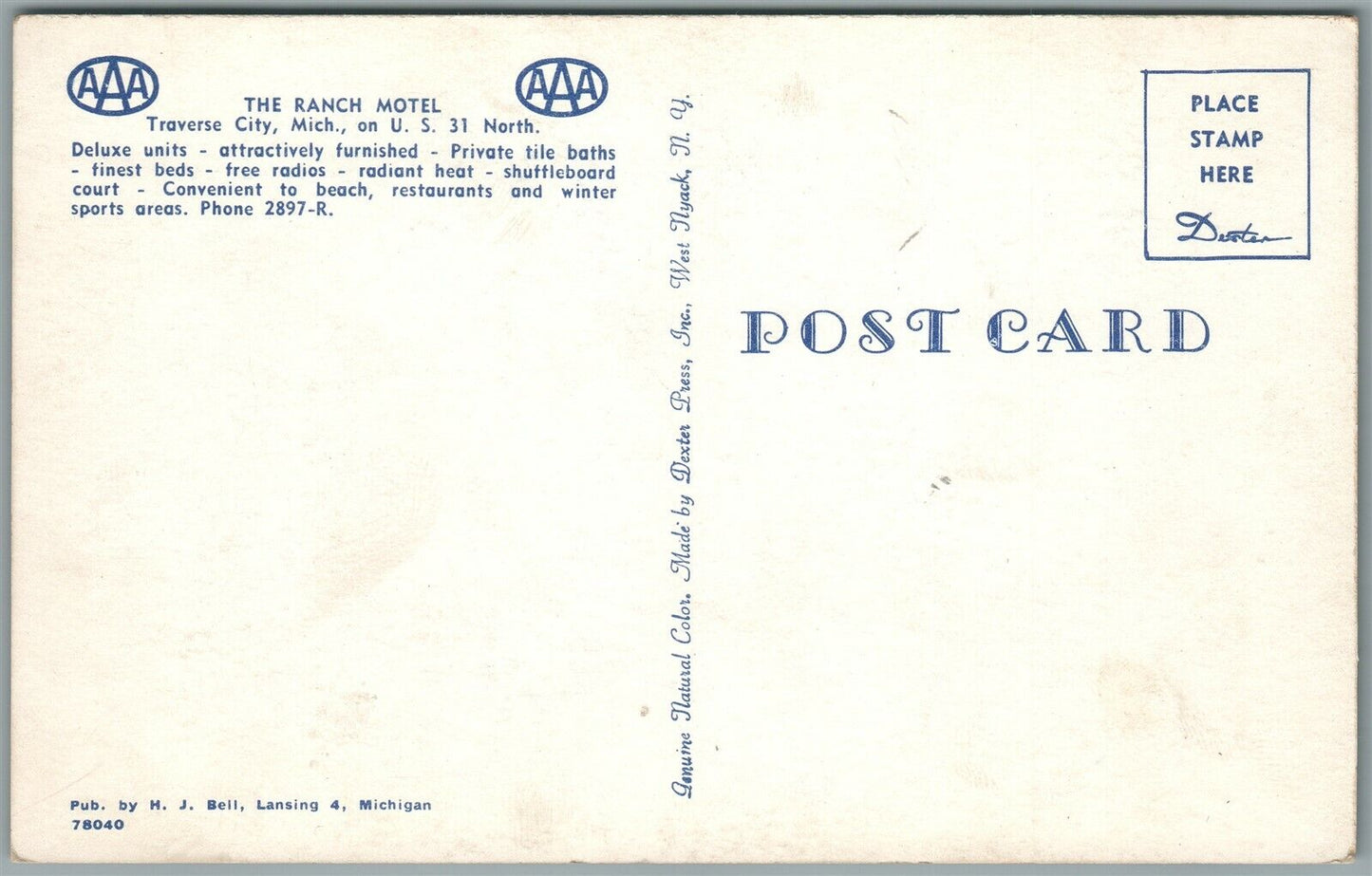 TRAVERSE CITY MI RANCH MOTEL VINTAGE POSTCARD