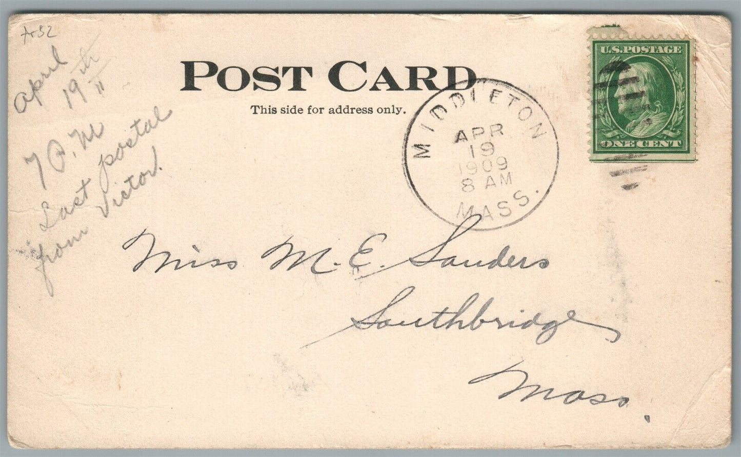 MIDDLETON MA NORTH MAIN STREET ANTIQUE POSTCARD