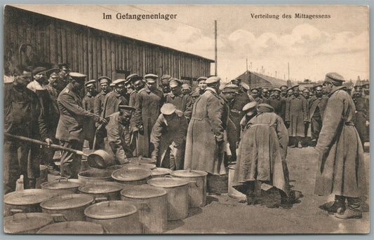 RUSSIAN PRISONERS in GERMAN CAMP WWI ERA ANTIQUE POSTCARD