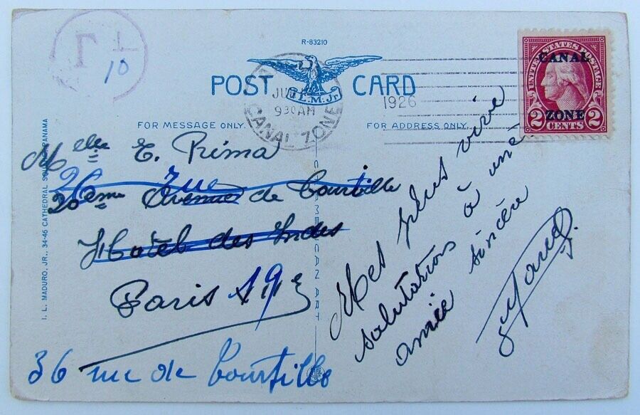 1926 POSTCARD INTERNATIONAL HOTEL RAILROAD STATION PANAMA CANAL ZONE CANCEL