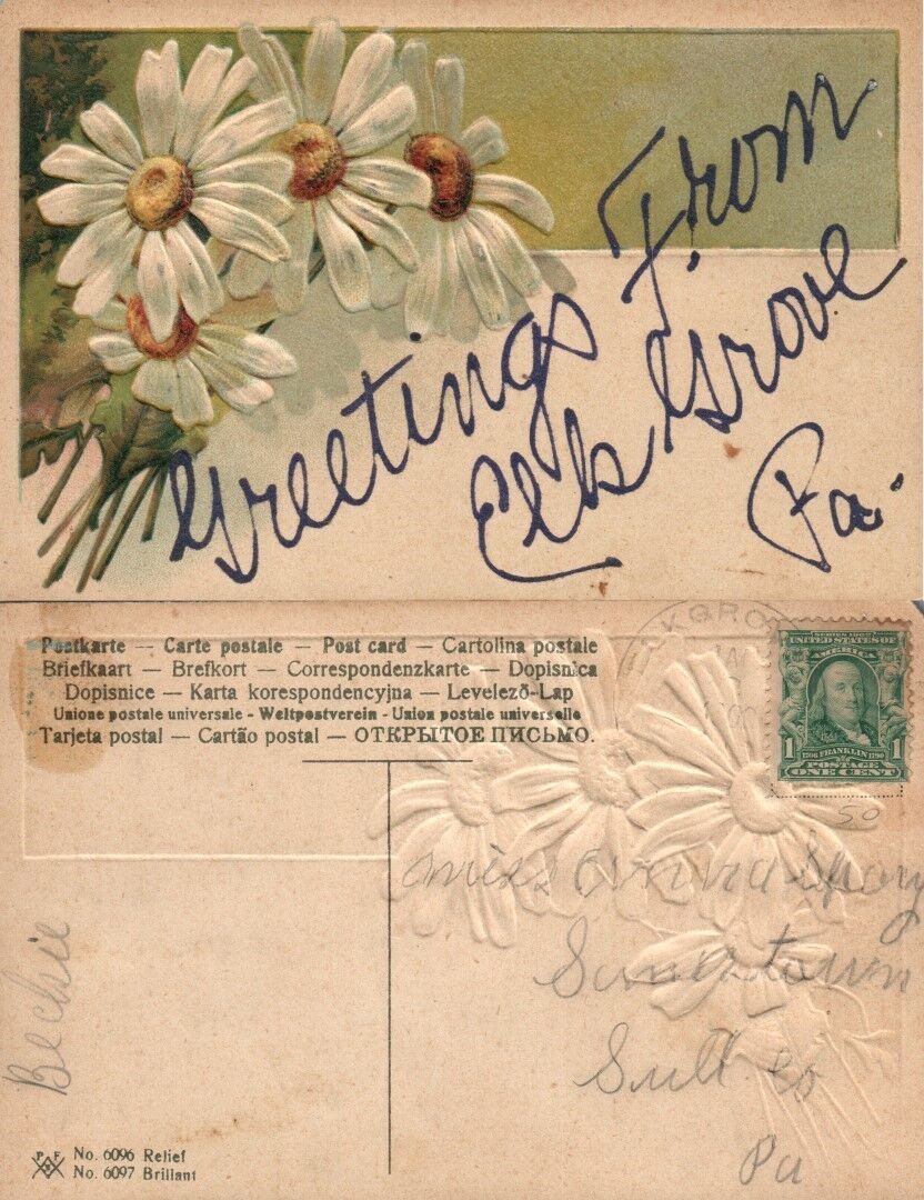 GREETINGS FROM HILLSGROVE PA EMBOSSED ANTIQUE POSTCARD
