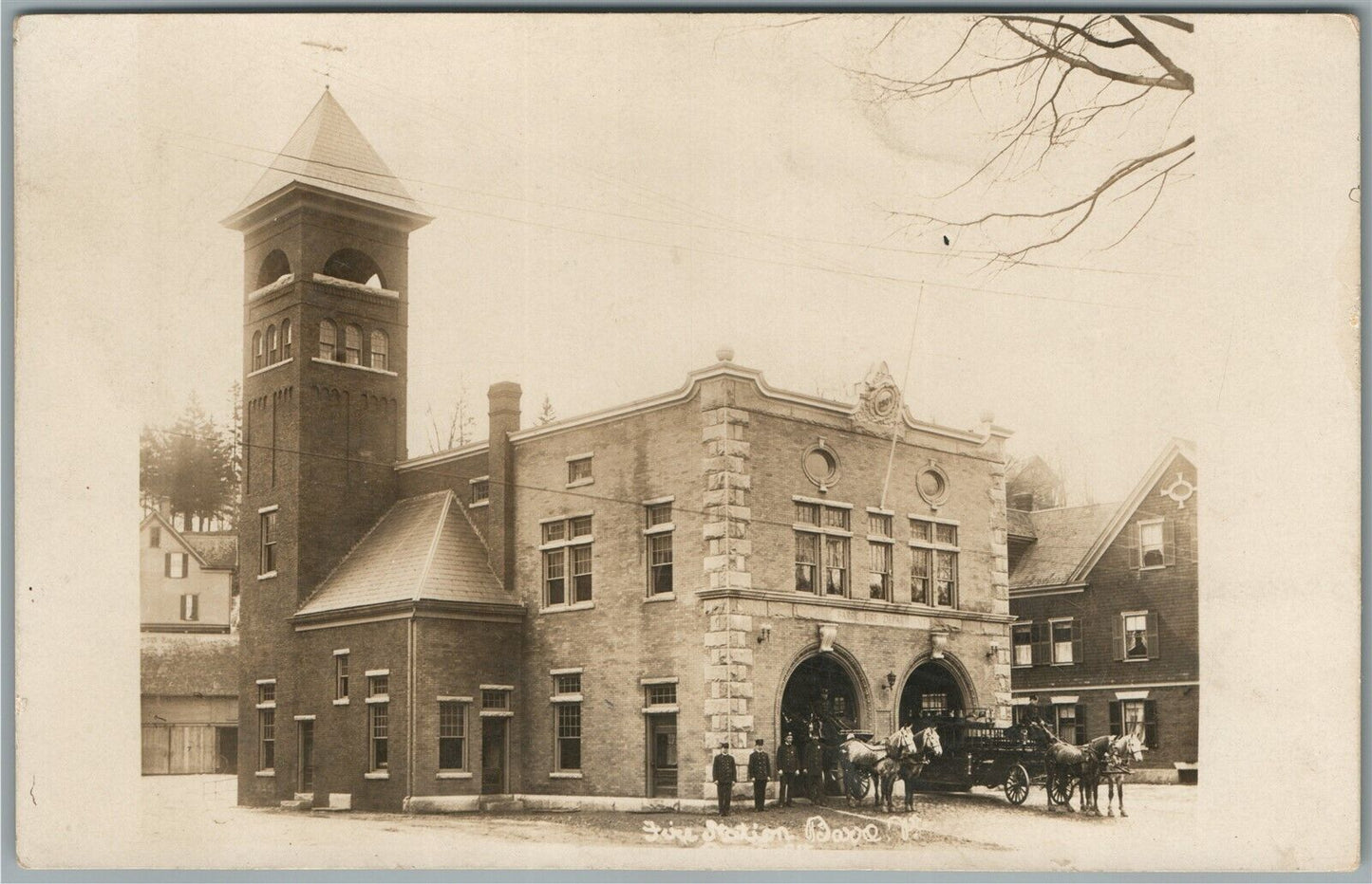 BARRE VT FIRE STATION ANTIQUE REAL PHOTO POSTCARD RPPC