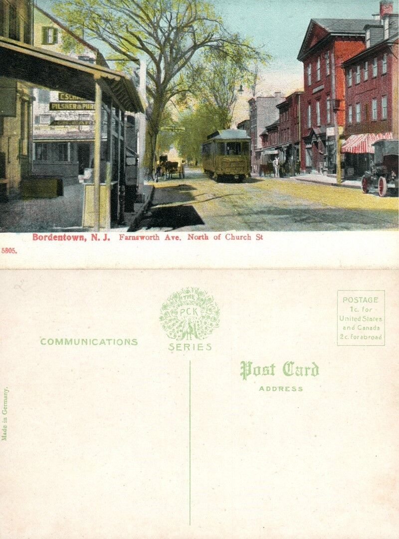 BORDENTOWN N.J. FARNSWORTH AVENUE NORTH OF CHURCH STREET ANTIQUE POSTCARD