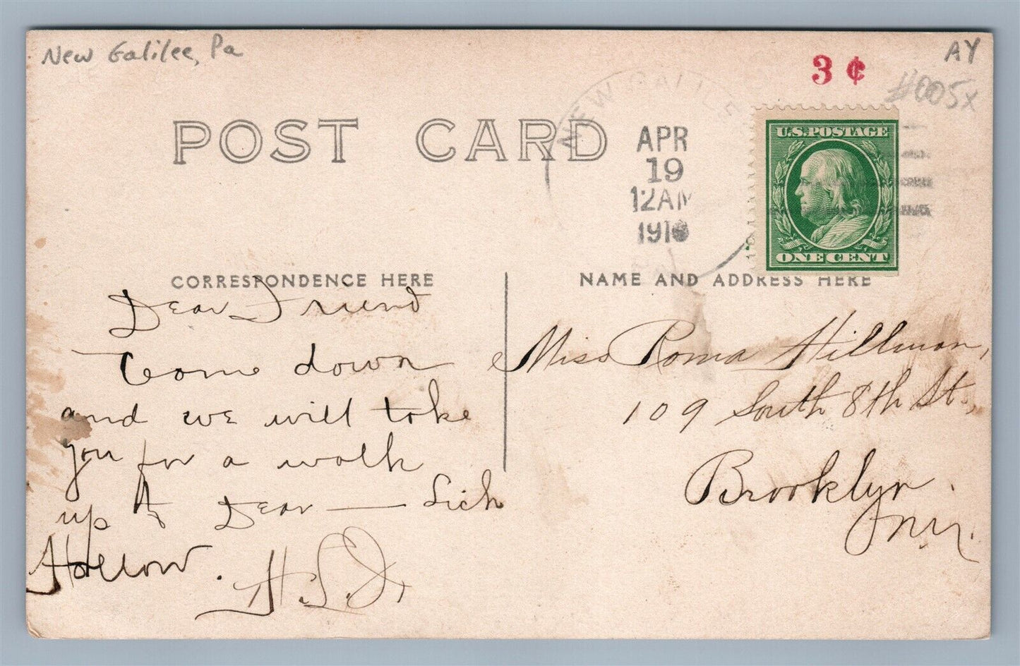 NEW GALILEE PA BRIDGE ANTIQUE REAL PHOTO POSTCARD RPPC