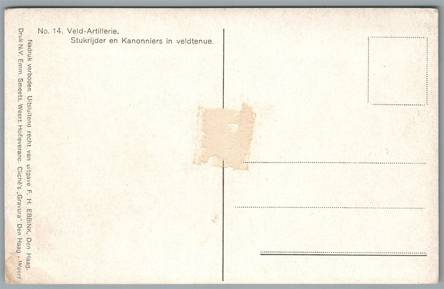 NETHERLANDS MILITARY ANTIQUE POSTCARD VELD-ARTILLERIE