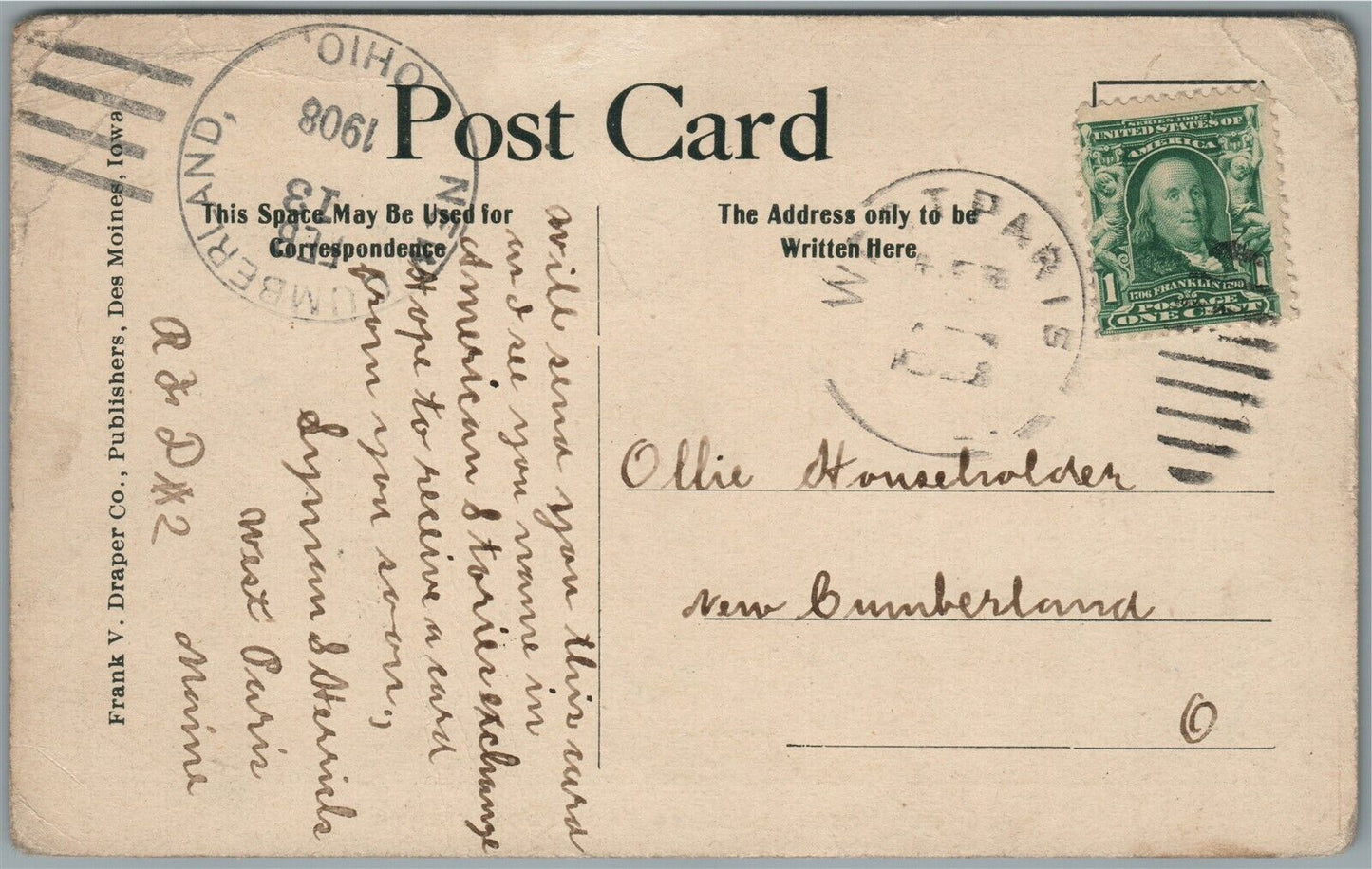 DES MOINES IA WALNUT STREET ANTIQUE POSTCARD