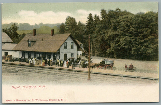 BRADFORD NH RAILROAD STATION RAILWAY TRAIN DEPOT ANTIQUE POSTCARD